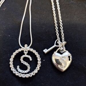 Silvertone Initial 'S' Pendant Necklace Set